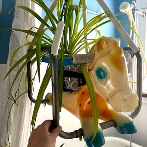 Upcycled 70s VTG Wilkes-Barre rocking horse swing toy or unique plant holder